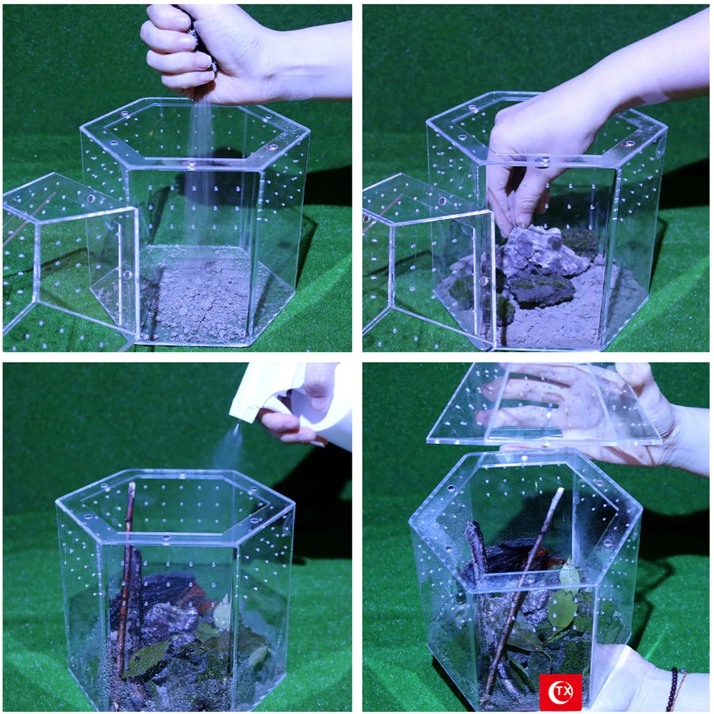Jumping Spider Enclosure Acrylic Terrarium Habitat All-Side Ventilation Reptile Breeding Box Ventilated for Frog Crickets Snails