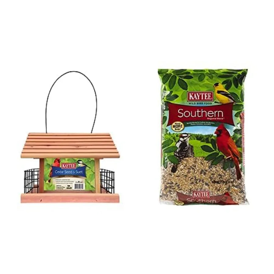 Bundle of Kaytee Cedar Seed and Suet Feeder + Kaytee Southern Regional Wild Bird Blend 7 lb