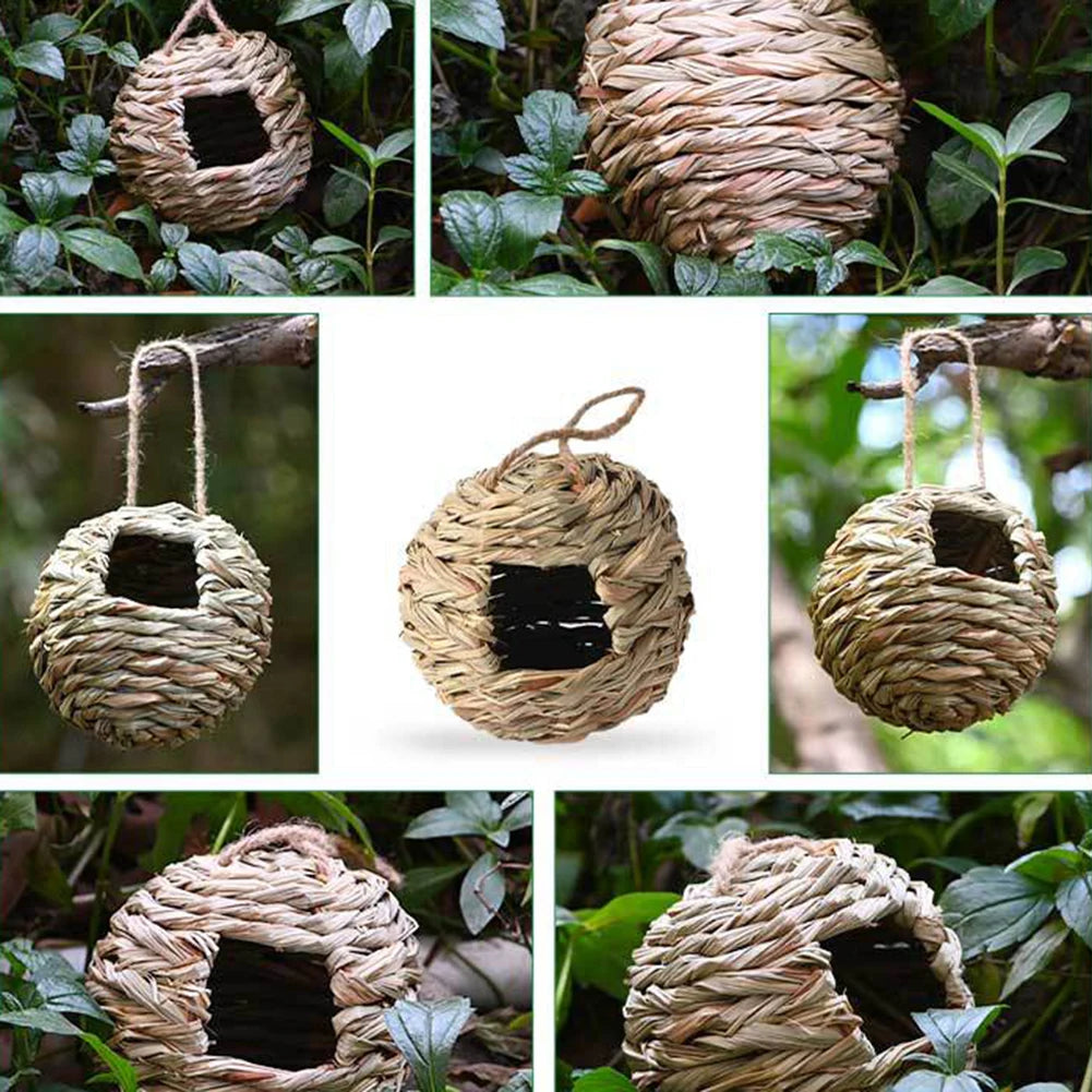 Handmade Straw Woven Budgerigar House Round Shape Bird Nest Birdhouse Craft Outdoor Yard Handwoven Breeding Grass Bird Cage