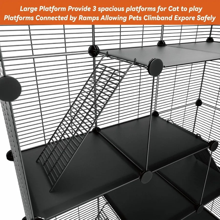 3 Tier Indoor Large Wire Cat Cage with DIY Playpen Design for 12 Cats Kittens Guinea Pigs Ferrets Chinchillas and Rabbits Versa