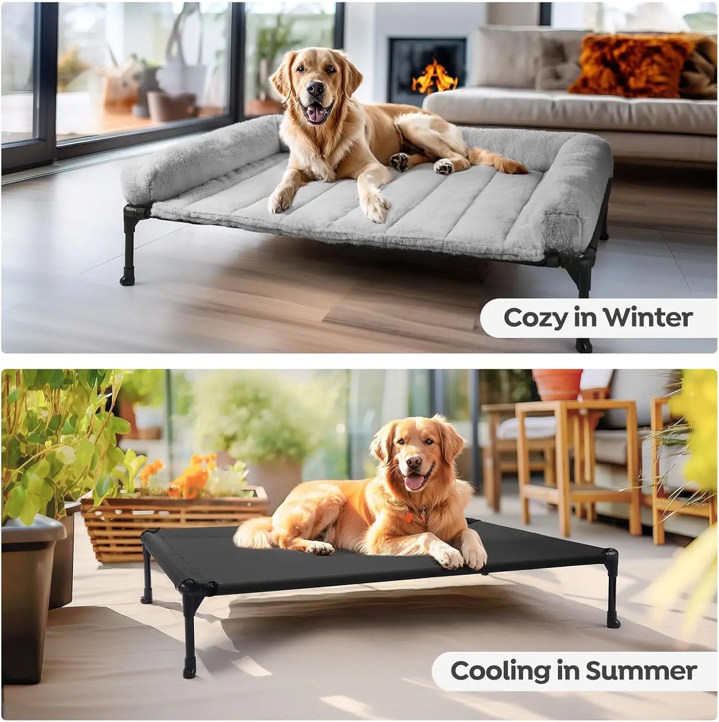 Elevated Orthopedic Dog Bed with Fluffy Bolster, Large Pet Sofa Cot, Removable Washable Mat, Non-Slip Feet, Grey