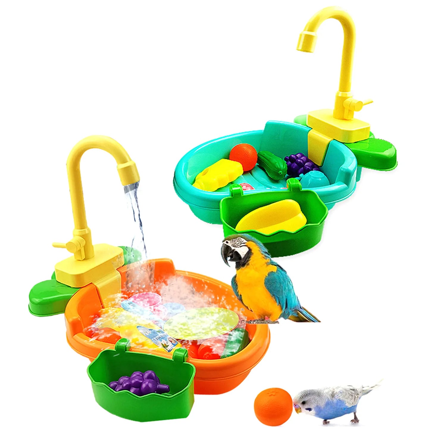 Bird Bath Tub Parrot Automatic Bathtub with Faucet Bird Shower Bathing Tub Bird Feeder Bowl Parrot Automatic Bathtub Pool Supply