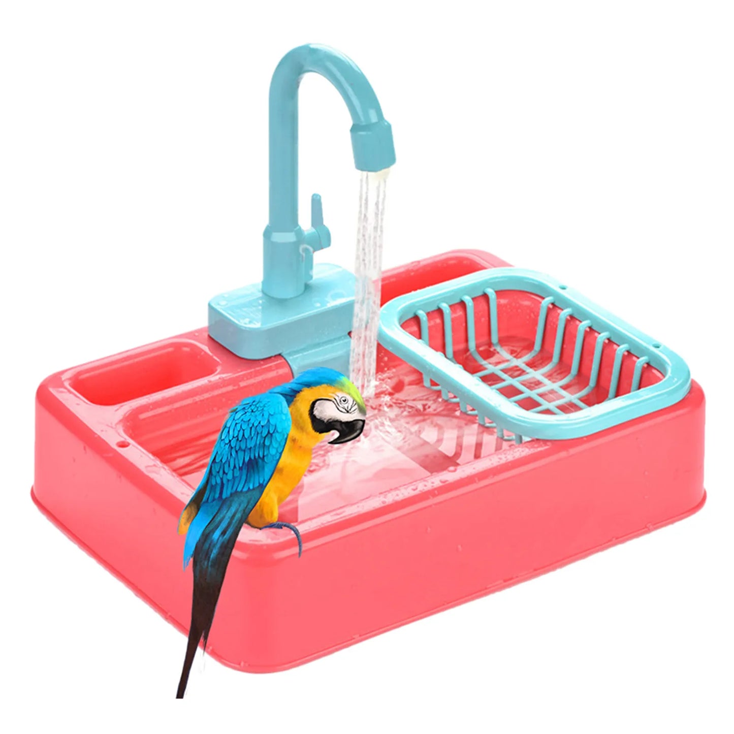 Bird Bath Tub Parrot Automatic Bathtub with Faucet Bird Shower Bathing Tub Bird Feeder Bowl Parrot Automatic Bathtub Pool Supply
