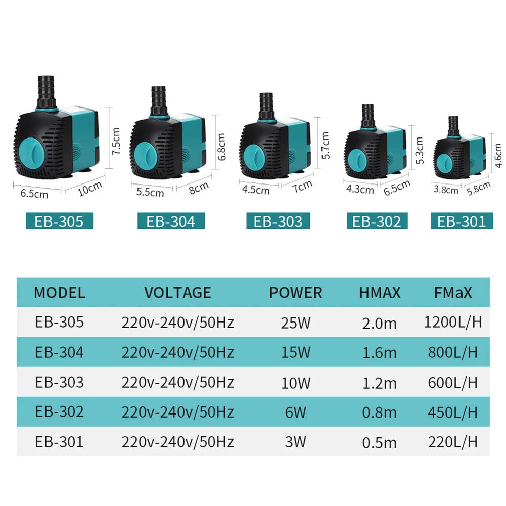 Ultra-Quiet 3W 6W 10W 15W 25W Submersible Water Fountain Pump Filter Fish Pond Aquarium Water Pump Tank Fountain EU 220V-240V