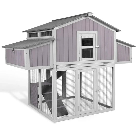 Foldable Chicken Coop Fast Assembly Large Outdoor Hen House 69.8 L for 4-6 Chickens with Four Nesting Box