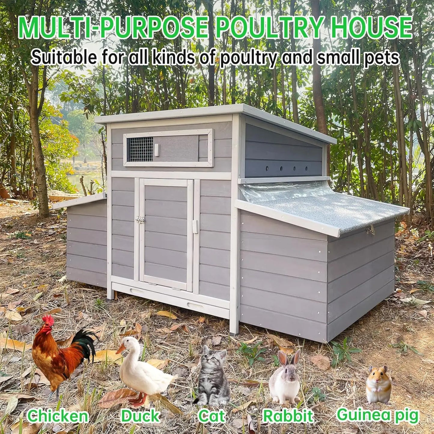 Chicken Coop, 58" Wooden Chicken Coop with 2 Sides Large Nesting Boxes for 4-6 Chickens, Poultry Hutch Rabbit Cage, Customized