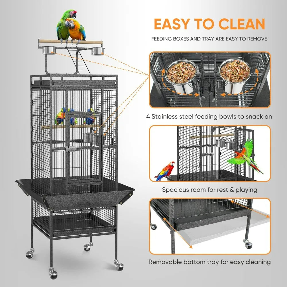61-inch 2in1 Large Bird Cage with Rolling Stand Playtop Parrot Chinchilla Finch Cage Macaw Conure Cockatiel Cockatoo Pet House