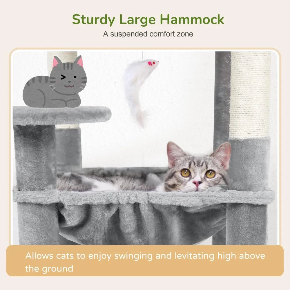 Cat Tree Tower with Scratching Post for Indoor Cats, 53inch Tall Plush Multi-Level Cat ClimTower