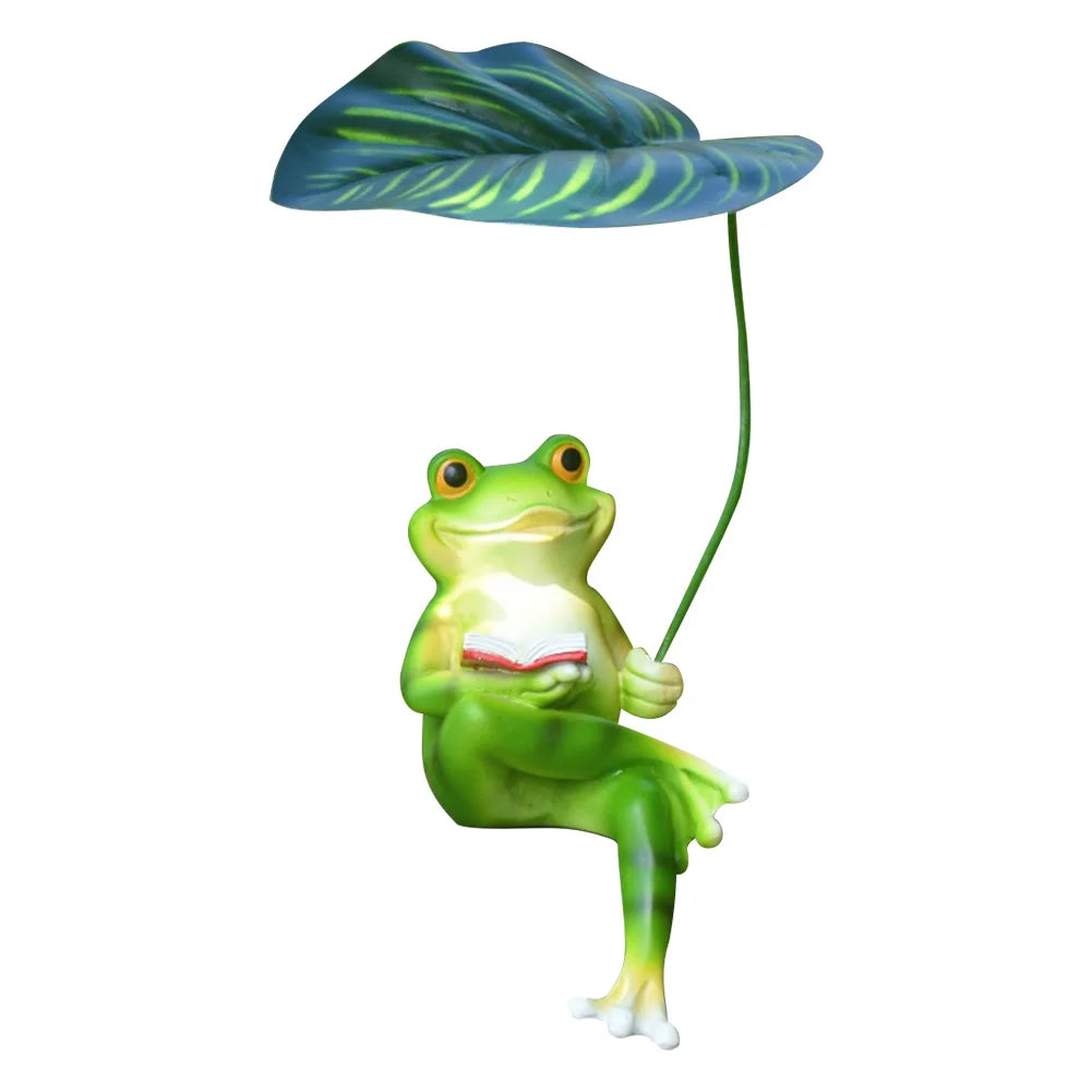 Funny Frog Figurines Resin Cute Frog Statue for Garden Yard Patio Fairy Garden Accessories