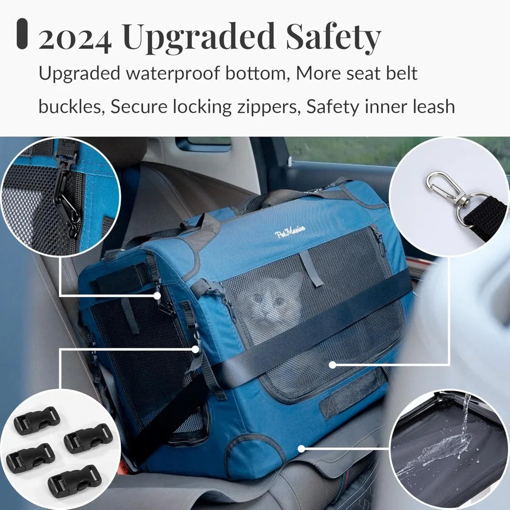 Extra Large Cat Carrier for 2 Cats, Collapsible Soft Sided Pet XL Crate for Large Mudium Big Cat