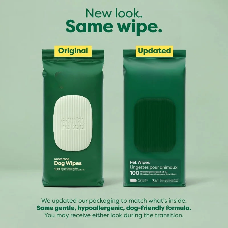 Pet Wipes, for Dogs and Cats, Hypoallergenic, Fragrance-free, Cleansing and Moisturizing, 100 Count