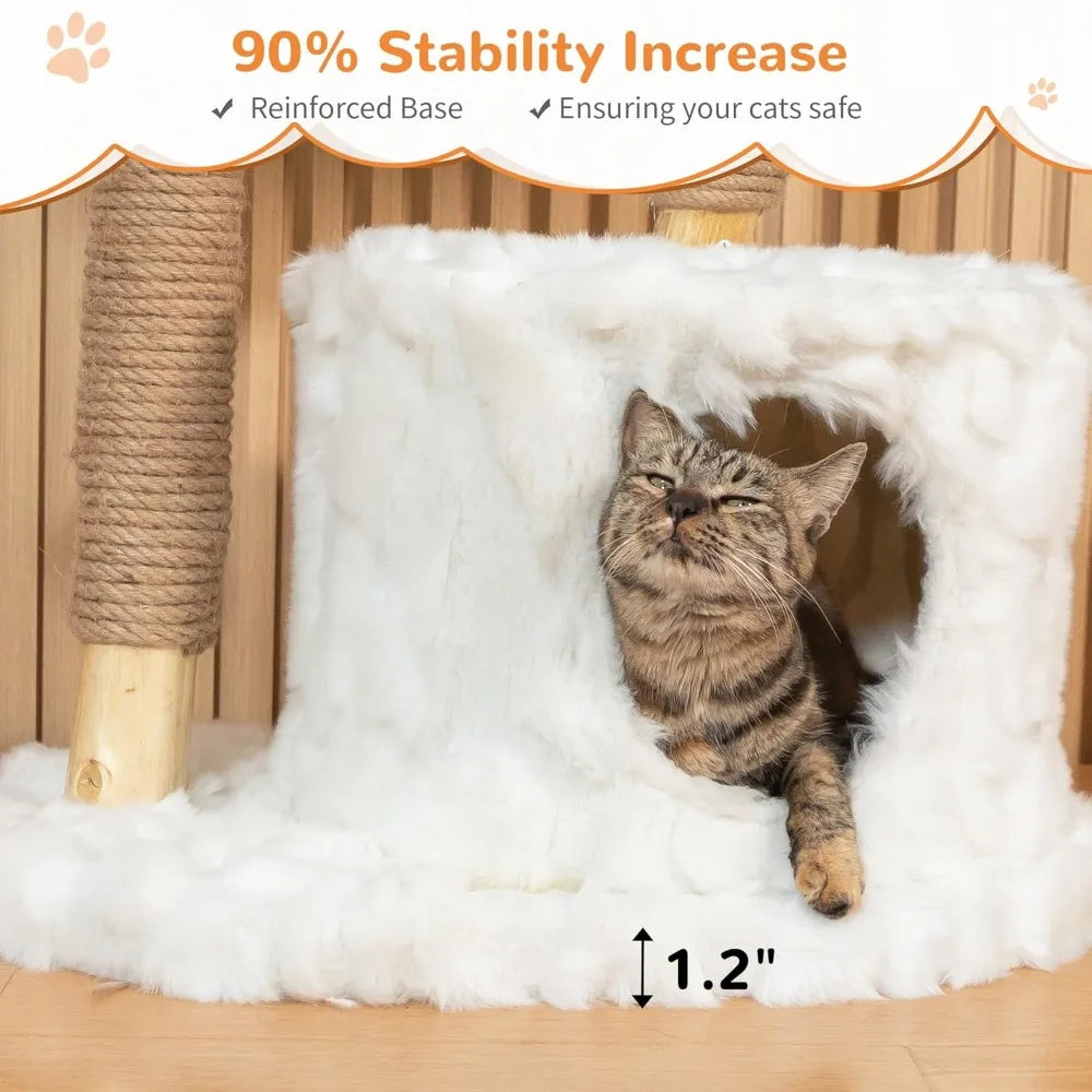 Cloud Cat Tree Tower, Solid Natural Wood Branches, Modern, Aesthetic, Unique, Cat-Approved, 34" L x 17.7" W x 41.7", Customized