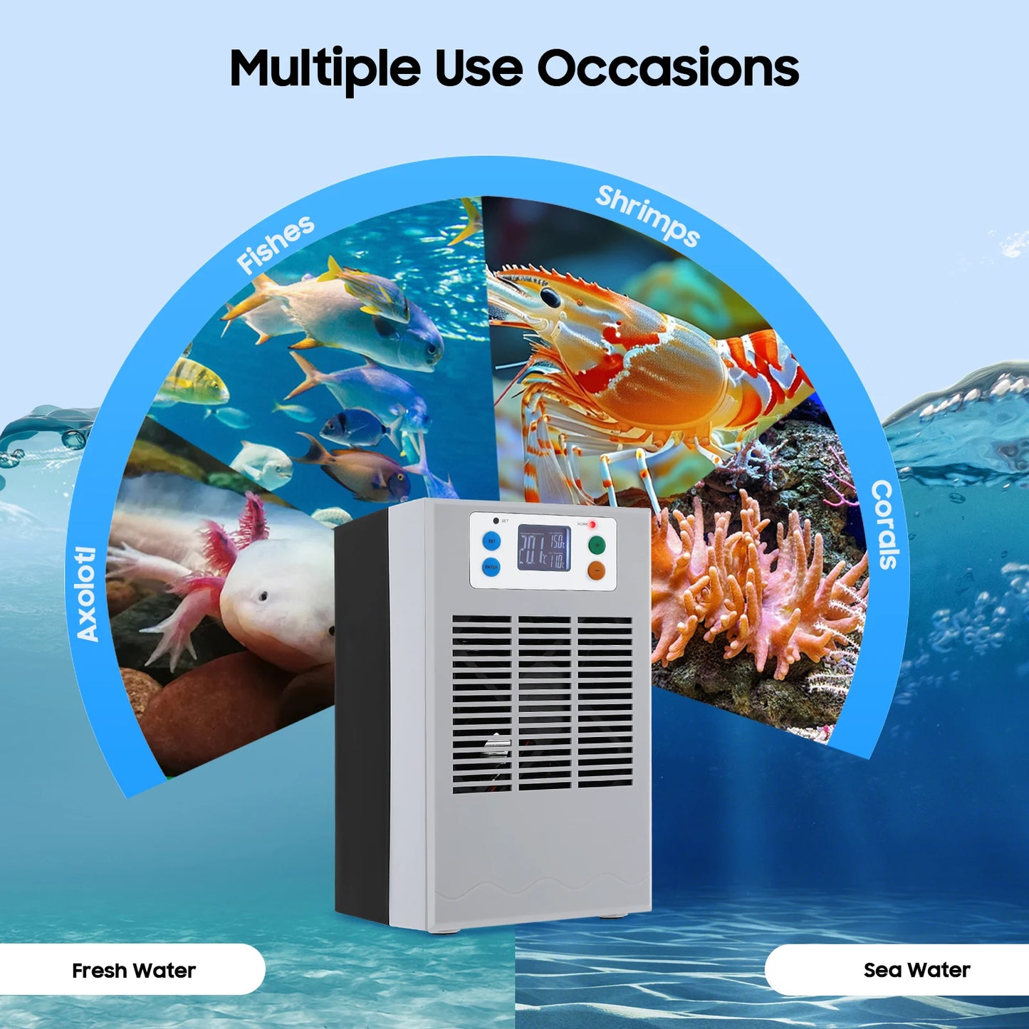 100W Fish Tank Cooling Heating Machine, Aquarium 30L Fish Tank Water Heater Air Conditioner LED Screen 10-40°C Control