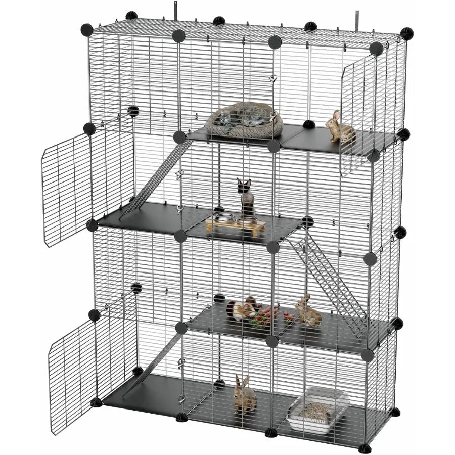 3 Tier Indoor Large Wire Cat Cage with DIY Playpen Design for 12 Cats Kittens Guinea Pigs Ferrets Chinchillas and Rabbits Versa