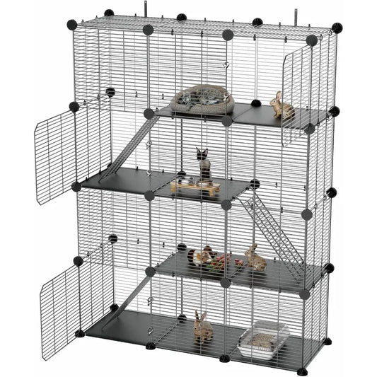 3 Tier Indoor Large Wire Cat Cage with DIY Playpen Design for 12 Cats Kittens Guinea Pigs Ferrets Chinchillas and Rabbits Versa