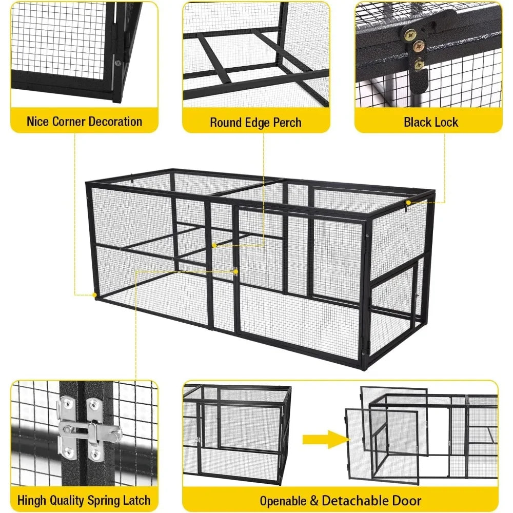 71in Chicken Coop Run Extension Outdoor Rabbit Expansion Pen for Chicken Coop Hutch, Removable Doors