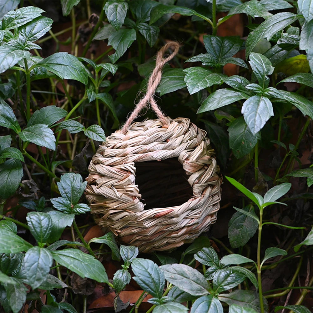 Handmade Straw Woven Budgerigar House Round Shape Bird Nest Birdhouse Craft Outdoor Yard Handwoven Breeding Grass Bird Cage