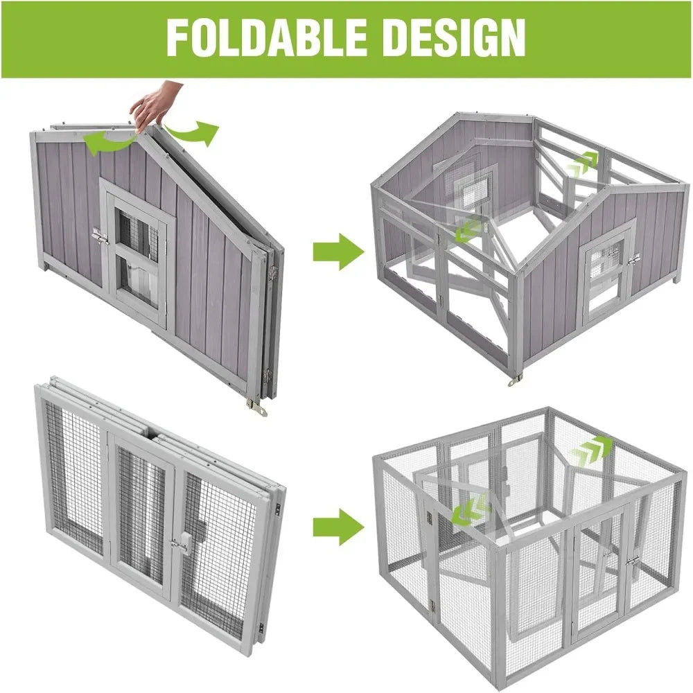Foldable Chicken Coop Fast Assembly Large Outdoor Hen House 69.8 L for 4-6 Chickens with Four Nesting Box