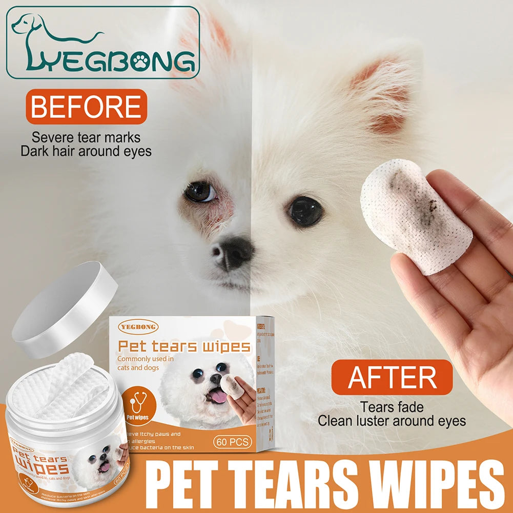 60pcs/set Eye Wet Wipes Universal Disposable Non-woven Dog Wet Wipes Ear Stain Remover Dog Cat Wipes Grooming Tools Pet Supplies