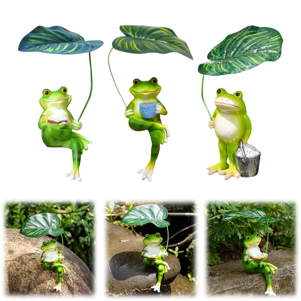 Funny Frog Figurines Resin Cute Frog Statue for Garden Yard Patio Fairy Garden Accessories