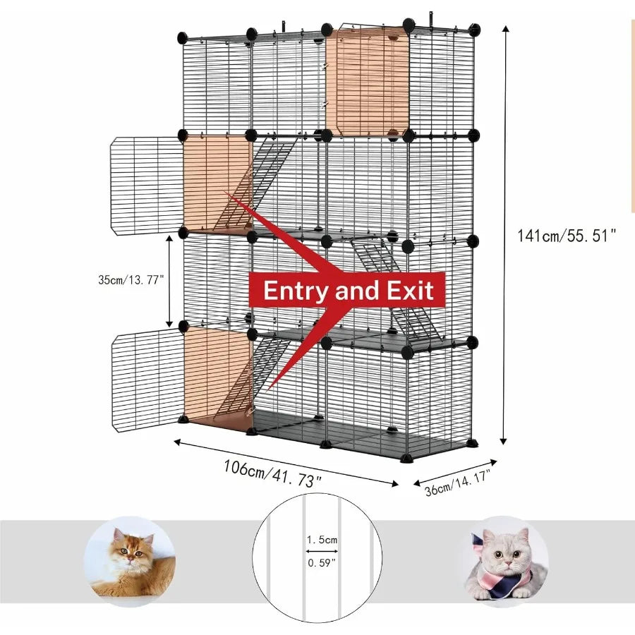 3 Tier Indoor Large Wire Cat Cage with DIY Playpen Design for 12 Cats Kittens Guinea Pigs Ferrets Chinchillas and Rabbits Versa