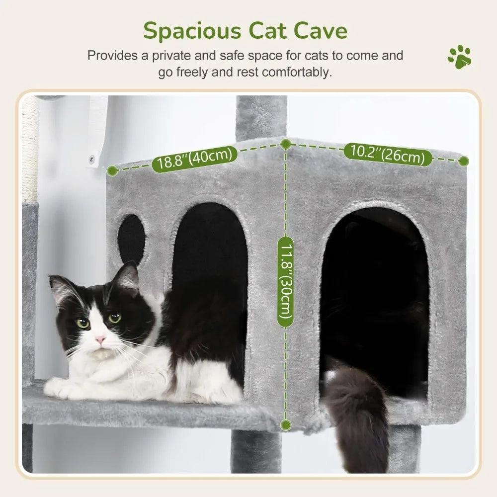 Cat Tree Tower with Scratching Post for Indoor Cats, 53inch Tall Plush Multi-Level Cat ClimTower