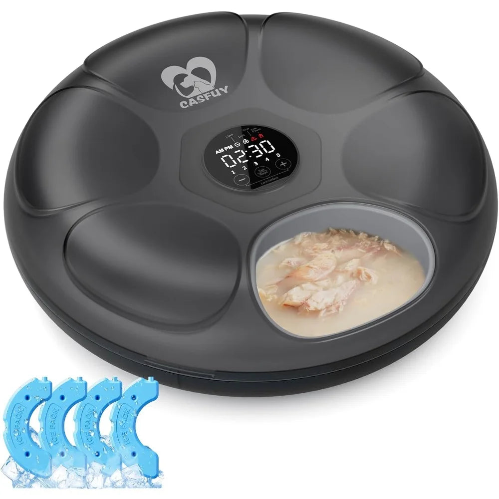 Automatic Cat Feeder Cordless - Automatic Cat Food Dispenser for Wet Moist Food with 4 Ice Packs Rechargeable Auto Feeder for C