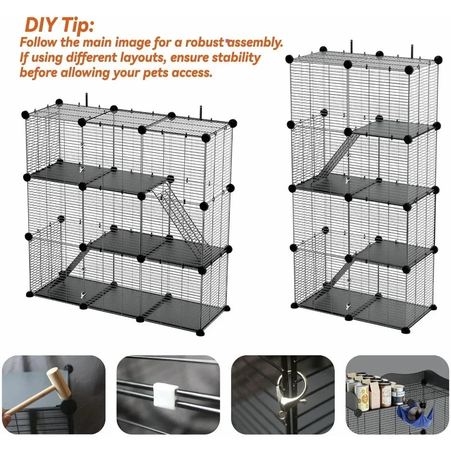 3 Tier Indoor Large Wire Cat Cage with DIY Playpen Design for 12 Cats Kittens Guinea Pigs Ferrets Chinchillas and Rabbits Versa