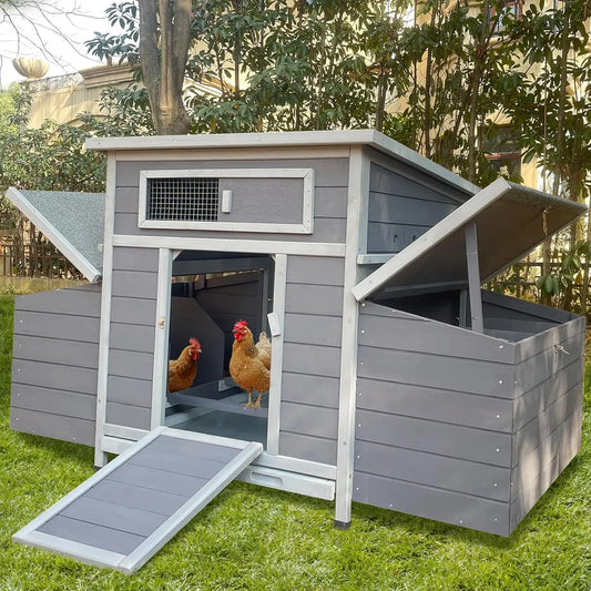 Chicken Coop, 58" Wooden Chicken Coop with 2 Sides Large Nesting Boxes for 4-6 Chickens, Poultry Hutch Rabbit Cage, Customized
