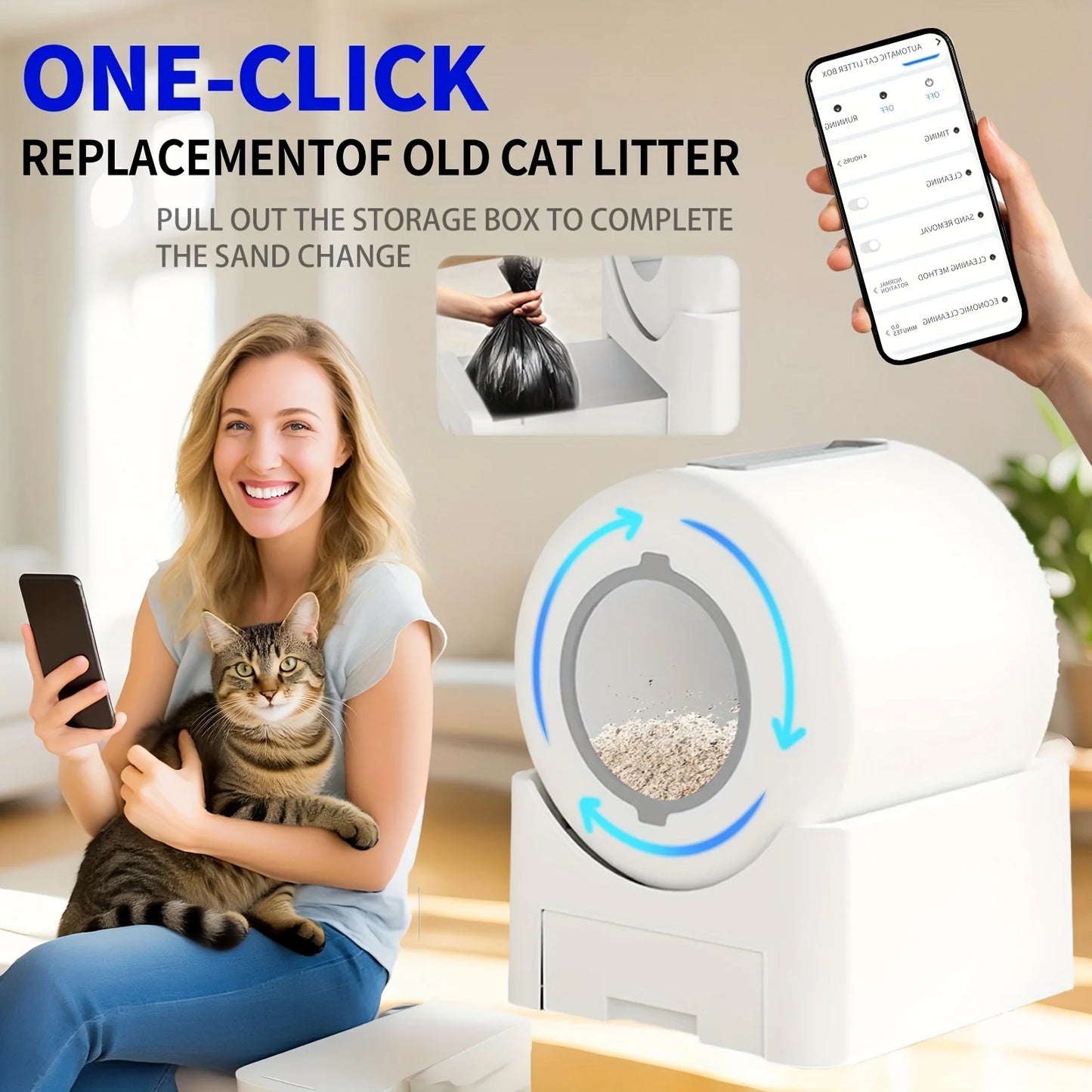 Self-Cleaning Cat Litter Box Automatic - 64L Large Capacity W/ FREE Waste Bags & TrackingMat, Smart APP-Controlled Odor-Free Des