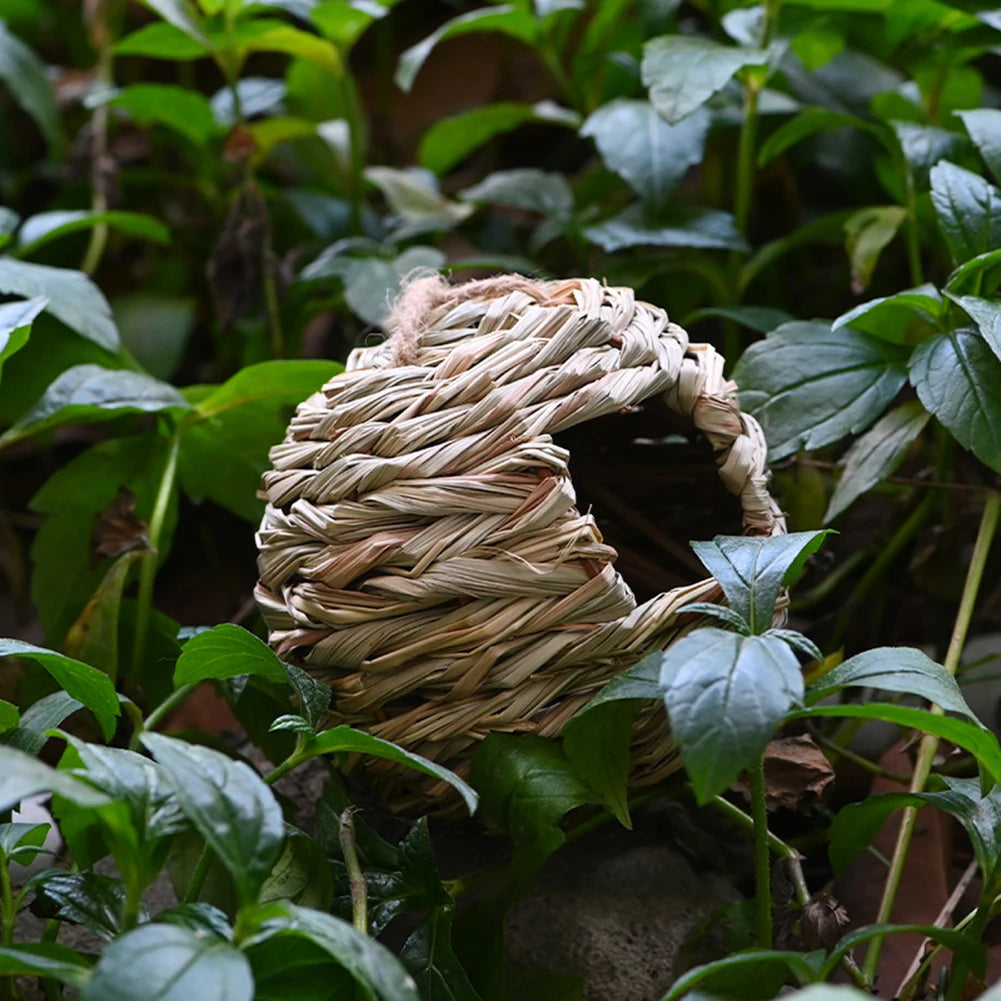 Handmade Straw Woven Budgerigar House Round Shape Bird Nest Birdhouse Craft Outdoor Yard Handwoven Breeding Grass Bird Cage