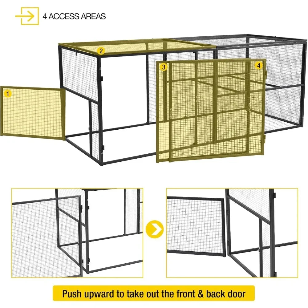 71in Chicken Coop Run Extension Outdoor Rabbit Expansion Pen for Chicken Coop Hutch, Removable Doors