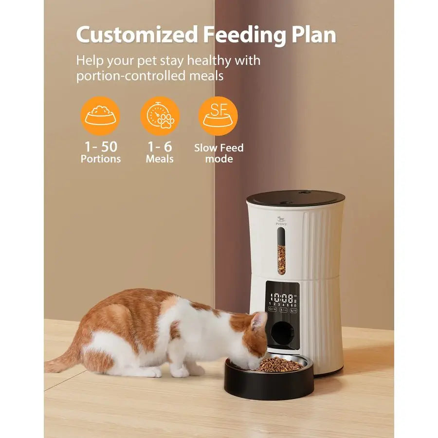 Timed Automatic Cat Feeders 4L Programable Dry Food Dispenser for Cats and Small Medium Dogs 6 Meals with Desiccant Bag Dual Po