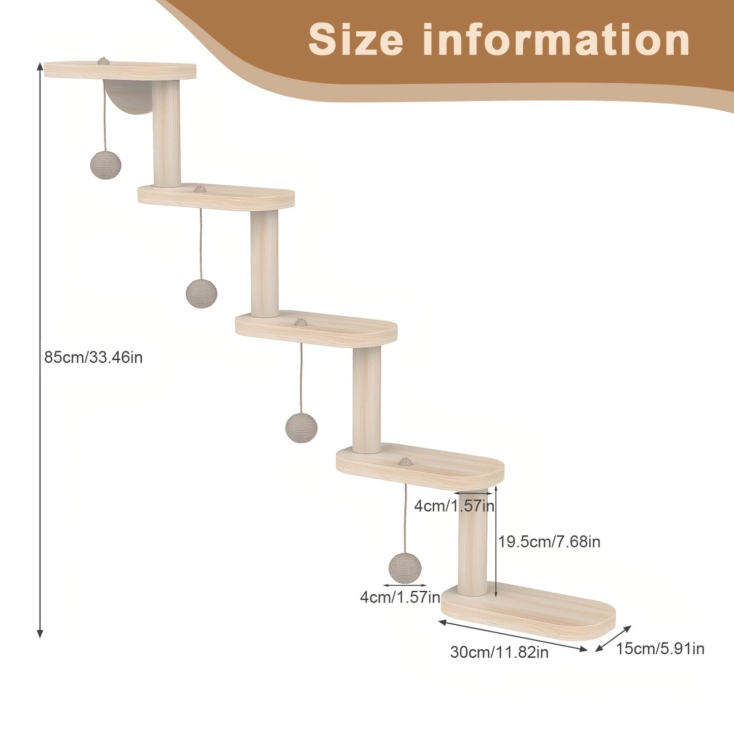 Wall Mounted Wooden Cat Climbing Frame with 5 Step Wooden Cat Ladder Frame Cat Wall Steps Shelves for Climb Play Nap Scratch