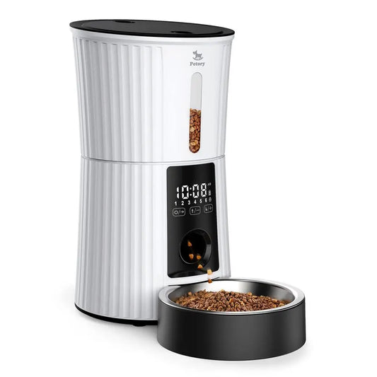 Timed Automatic Cat Feeders 4L Programable Dry Food Dispenser for Cats and Small Medium Dogs 6 Meals with Desiccant Bag Dual Po