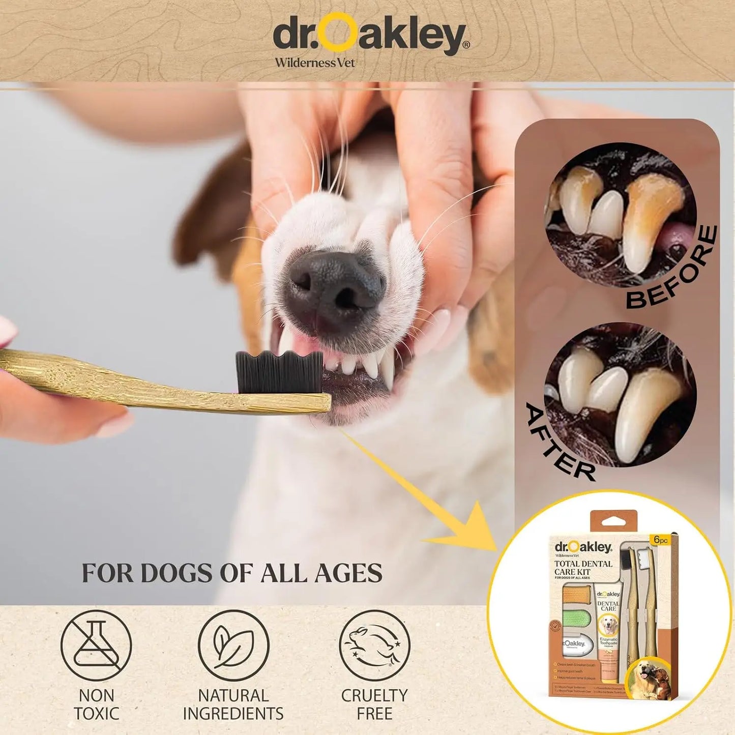 Natural Peanut Butter Flavor Dog Toothpaste & Brush Kit for All Breeds and Cats