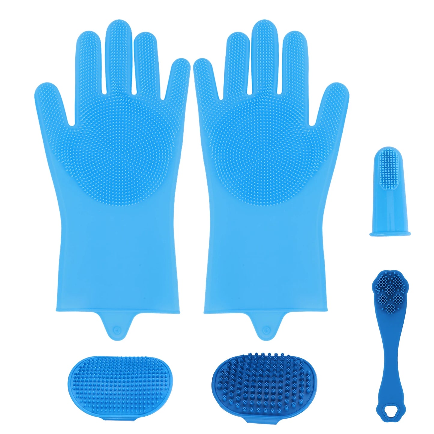 6PCS Pet Grooming Kit Silicone Dog Bath Brush Dog Toothbrush Finger Dog Bath Gloves Pet Grooming Gloves Dog Cat Bath Supplies