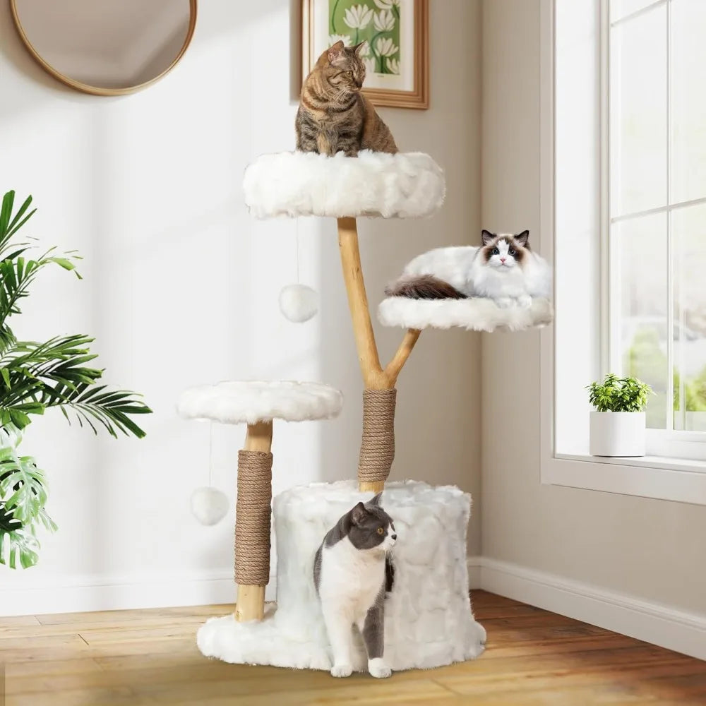 Cloud Cat Tree Tower, Solid Natural Wood Branches, Modern, Aesthetic, Unique, Cat-Approved, 34" L x 17.7" W x 41.7", Customized