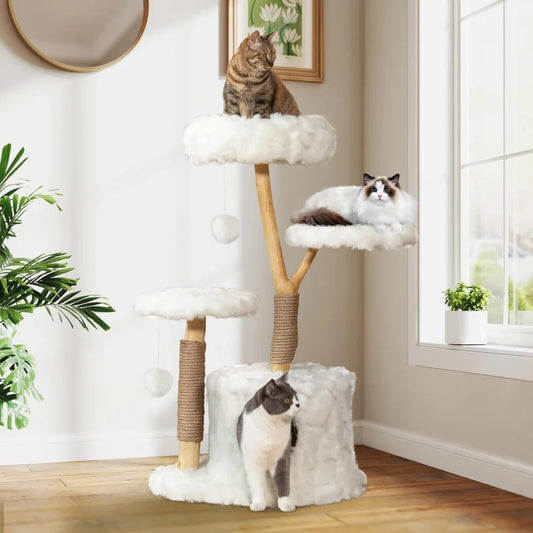 Cloud Cat Tree Tower, Solid Natural Wood Branches, Modern, Aesthetic, Unique, Cat-Approved, 34" L x 17.7" W x 41.7", Customized