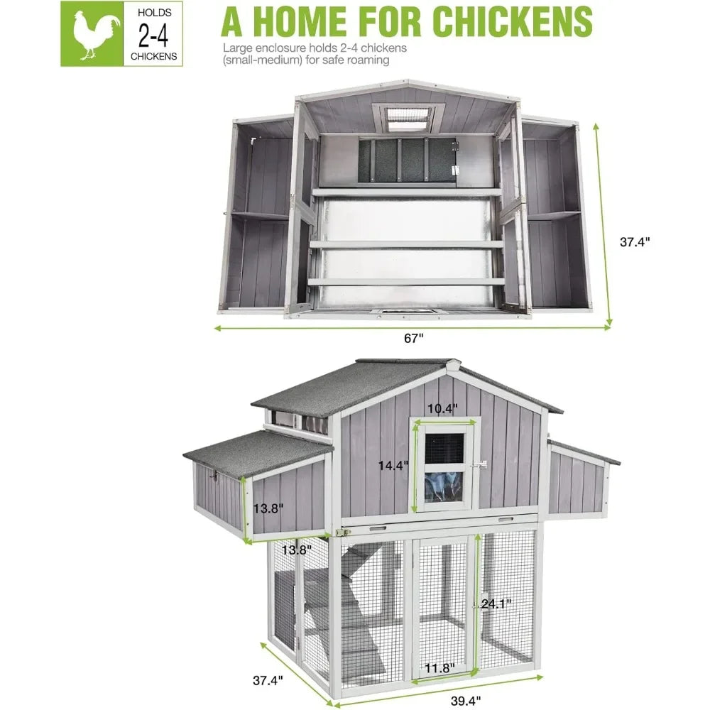 Foldable Chicken Coop Fast Assembly Large Outdoor Hen House 69.8 L for 4-6 Chickens with Four Nesting Box