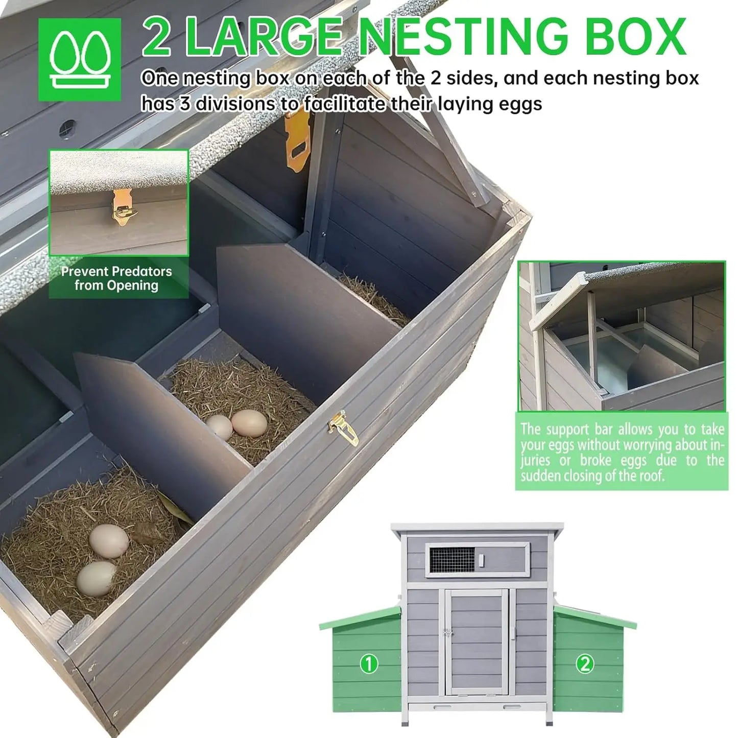 Chicken Coop, 58" Wooden Chicken Coop with 2 Sides Large Nesting Boxes for 4-6 Chickens, Poultry Hutch Rabbit Cage, Customized
