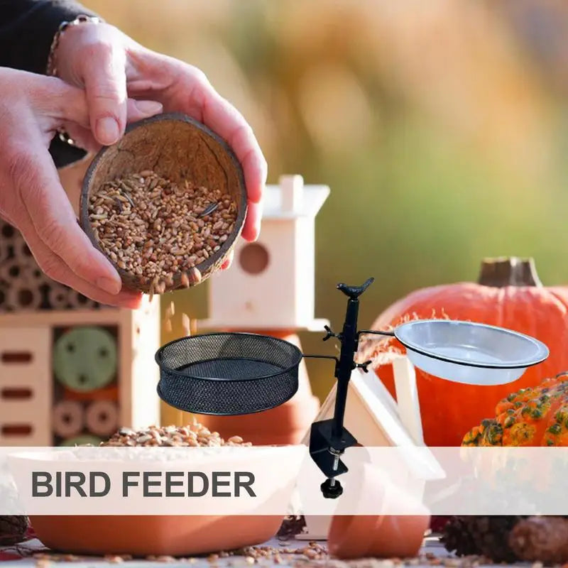 Balcony Bird Feeder Adjustable Deck Mounted Bird Water Bowl 360-Degree Rotatable Feeding Station Flower Pot Stand For Balcony