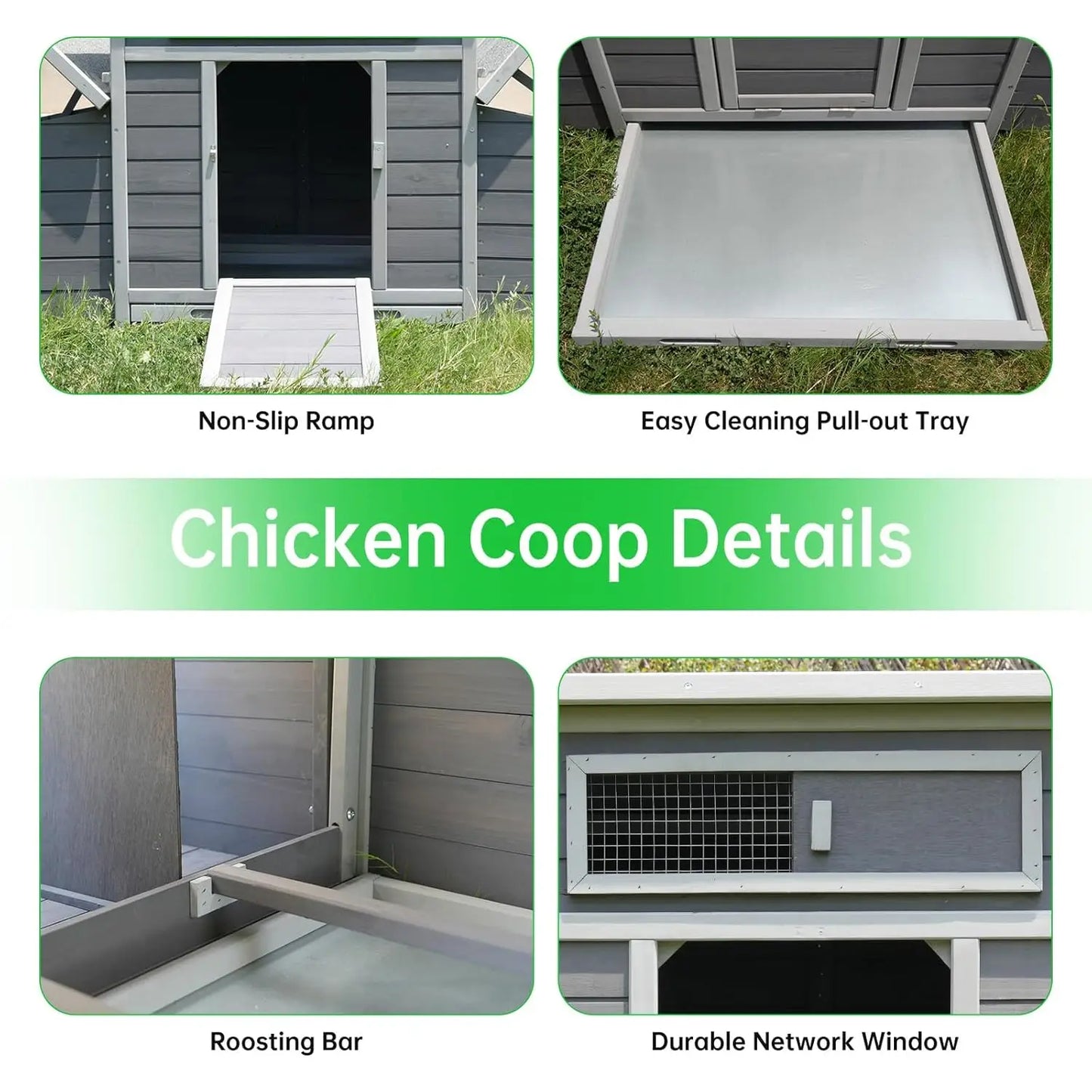 Chicken Coop, 58" Wooden Chicken Coop with 2 Sides Large Nesting Boxes for 4-6 Chickens, Poultry Hutch Rabbit Cage, Customized