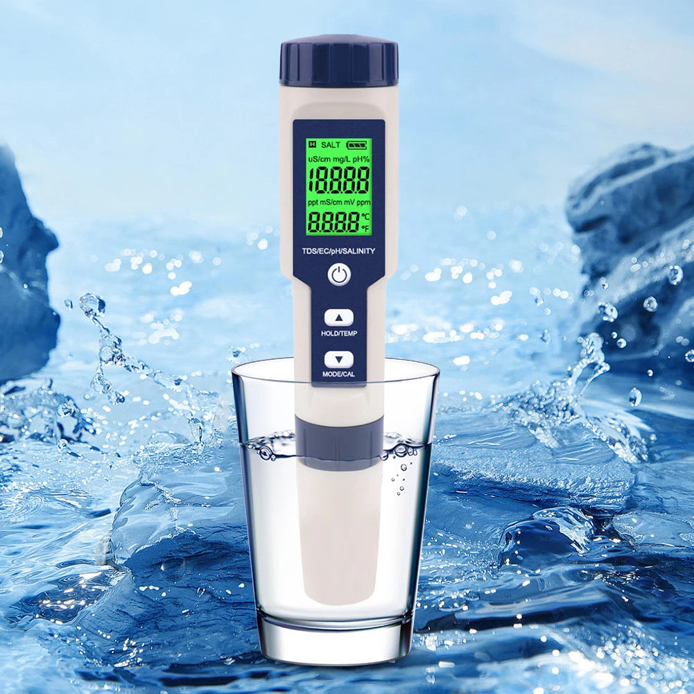 5 in 1 Digital TDS/EC/PH/Salinity/Temperature Meter PH TDS EC Salinity Temp Meter PH/EC/TDS/Salinity/Temp Multifunction Tester