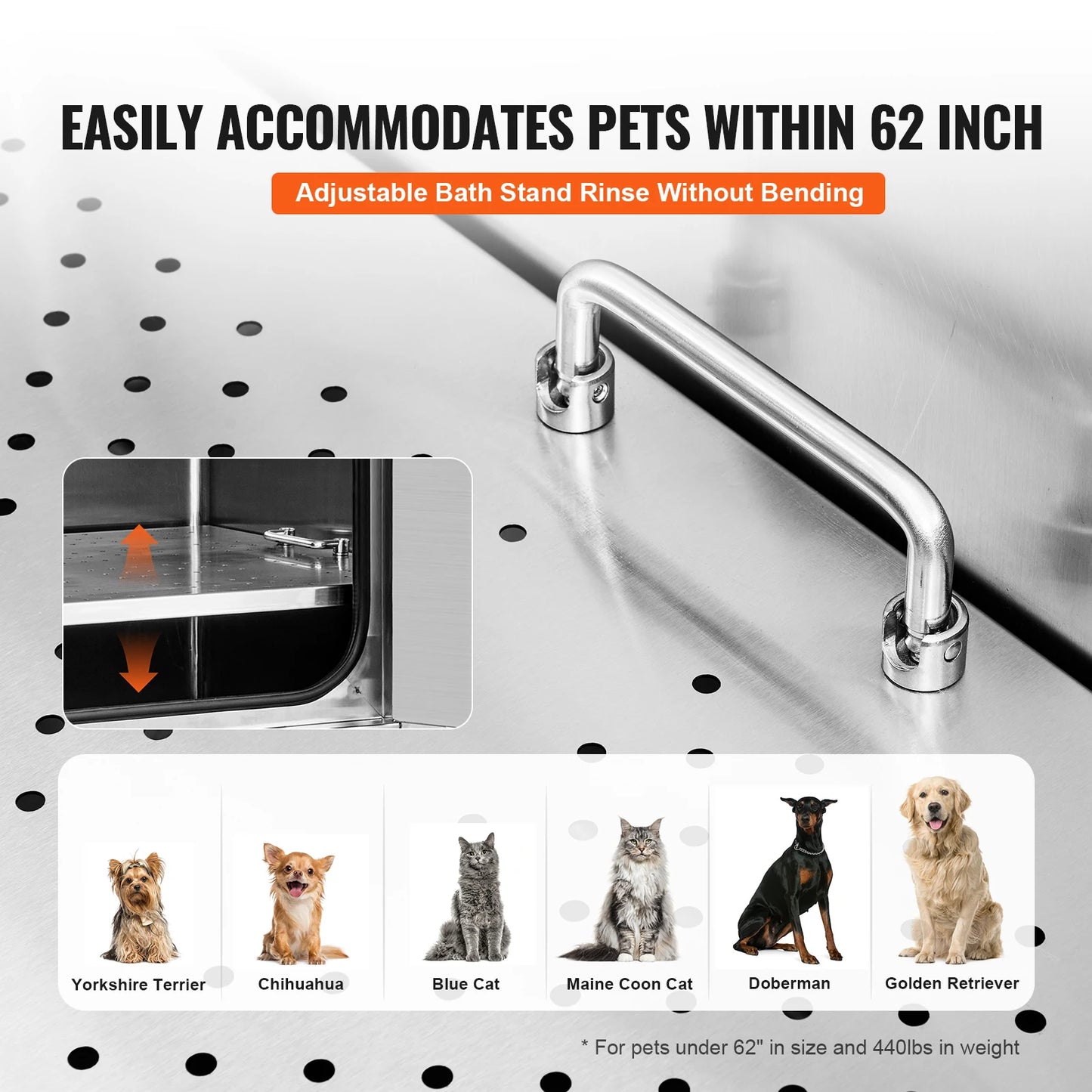 VEVOR 62" Pet Dog Grooming Tub Stainless Steel with Ramp Faucet Accessory Bathing Station for Large Small Pet Washing Sink