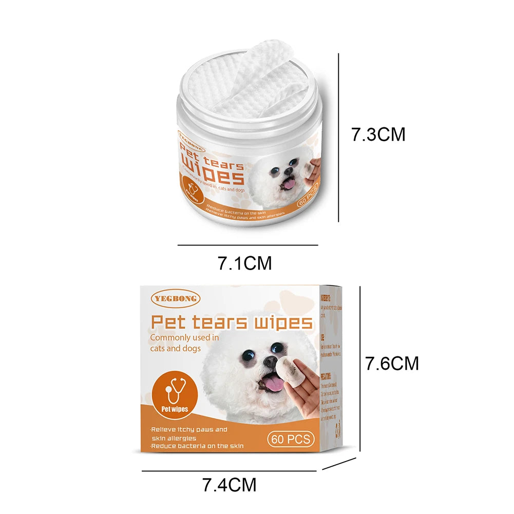 60pcs/set Eye Wet Wipes Universal Disposable Non-woven Dog Wet Wipes Ear Stain Remover Dog Cat Wipes Grooming Tools Pet Supplies