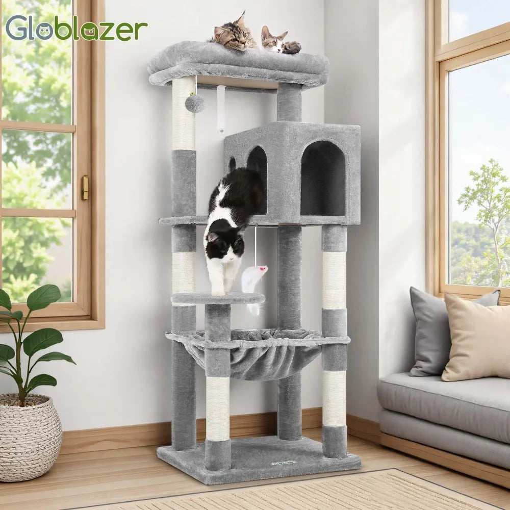 Cat Tree Tower with Scratching Post for Indoor Cats, 53inch Tall Plush Multi-Level Cat ClimTower