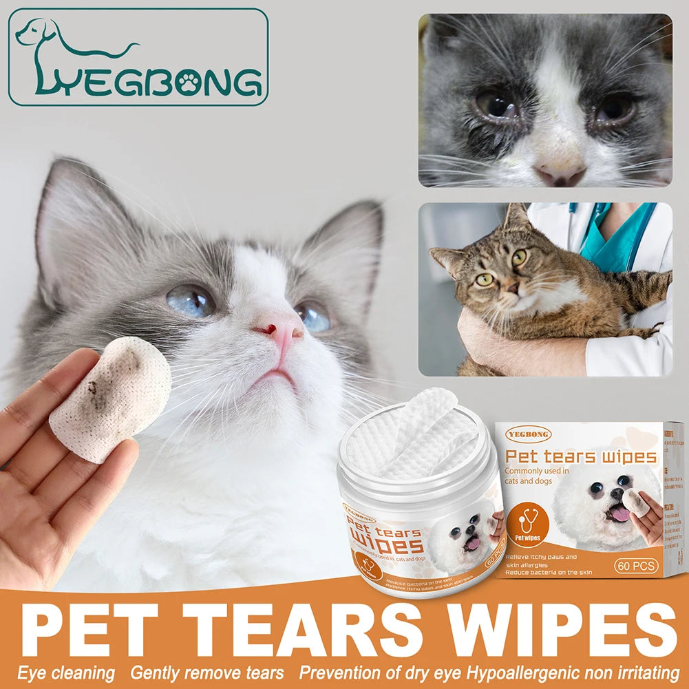 60pcs/set Eye Wet Wipes Universal Disposable Non-woven Dog Wet Wipes Ear Stain Remover Dog Cat Wipes Grooming Tools Pet Supplies