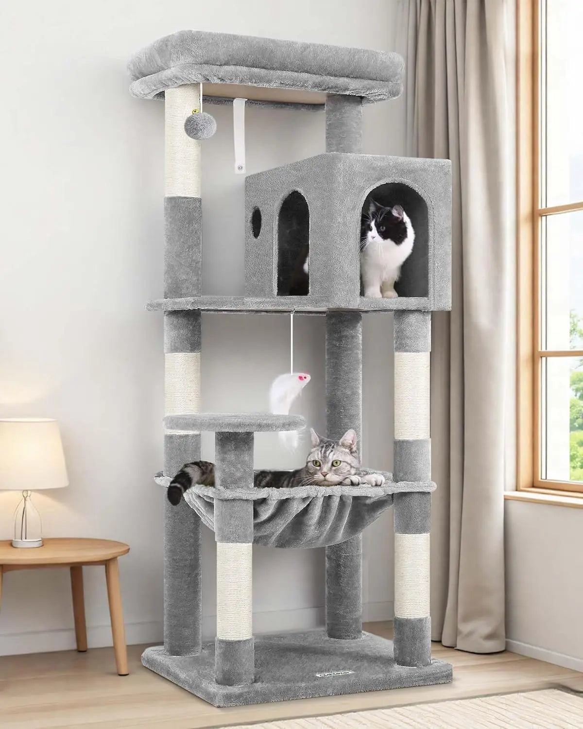 Cat Tree Tower with Scratching Post for Indoor Cats, 53inch Tall Plush Multi-Level Cat ClimTower