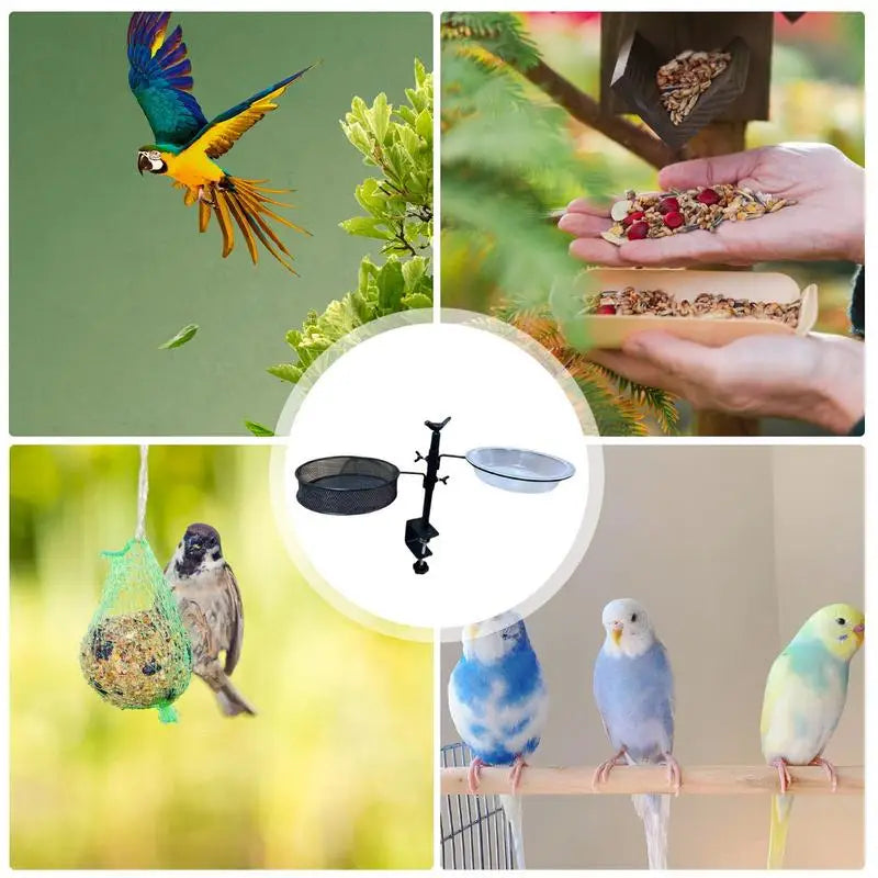 Balcony Bird Feeder Adjustable Deck Mounted Bird Water Bowl 360-Degree Rotatable Feeding Station Flower Pot Stand For Balcony